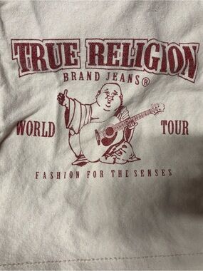 True Religion Cream Tee with Burgundy Graphic Buddha